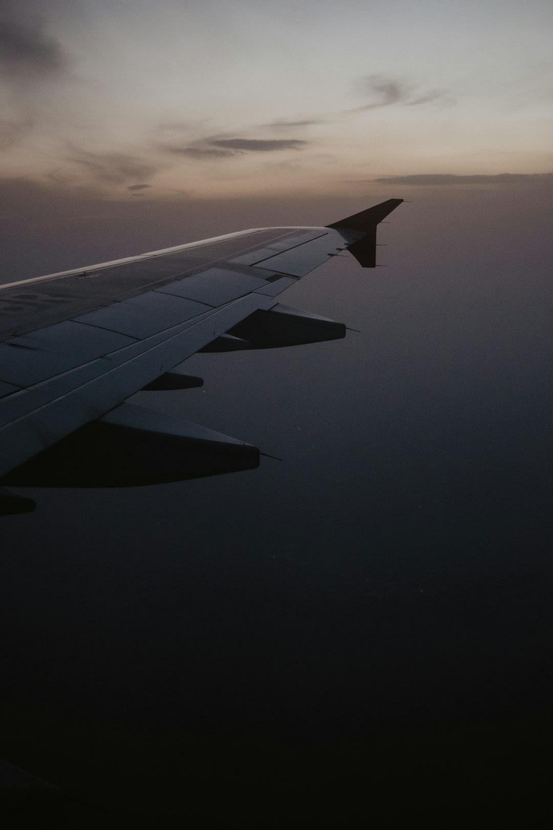 high angle photo of right airplane wing