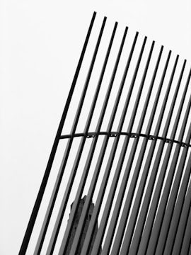 Custom-made window security bars with a sleek, modern design on a city building.