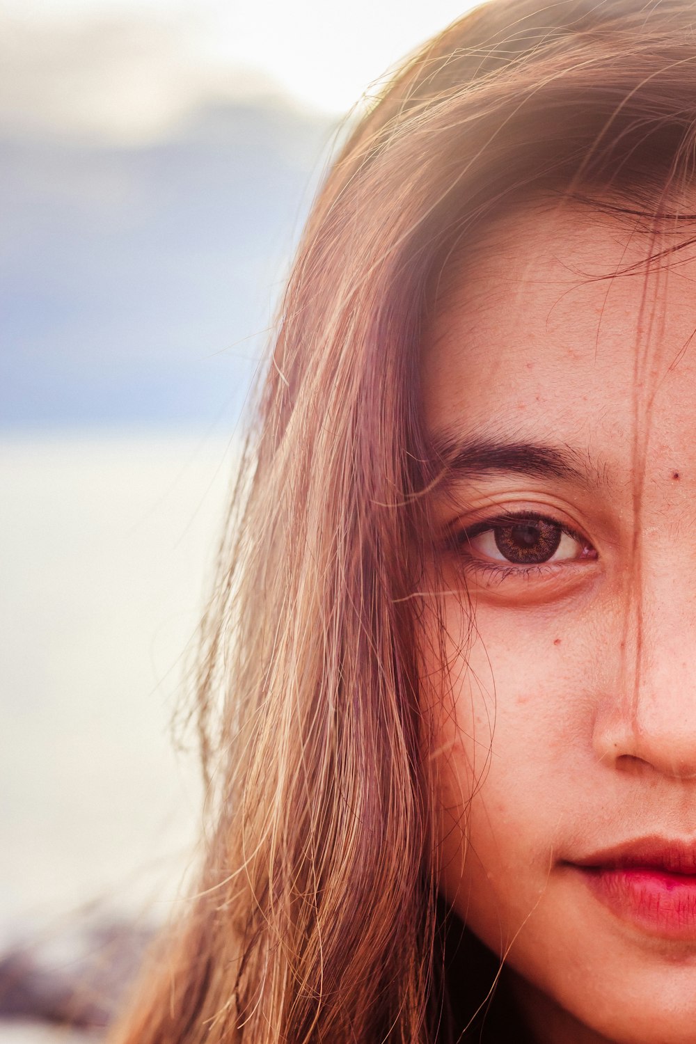 close-up photo of woman's face