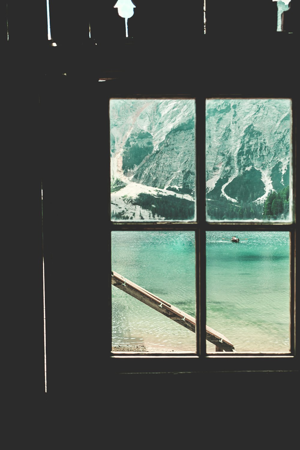 window-view of boat on water