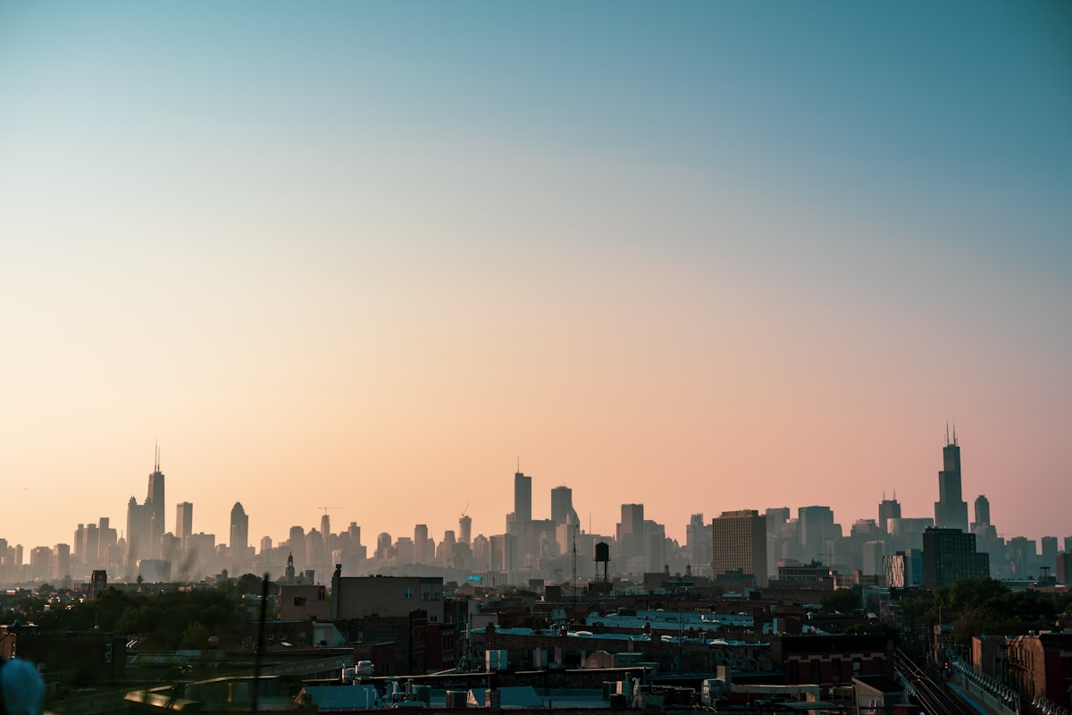 September light on Chicago skyline from lakefront