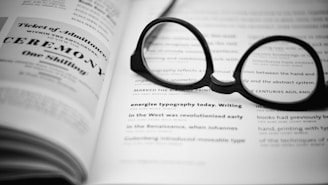 black eyeglasses on book body