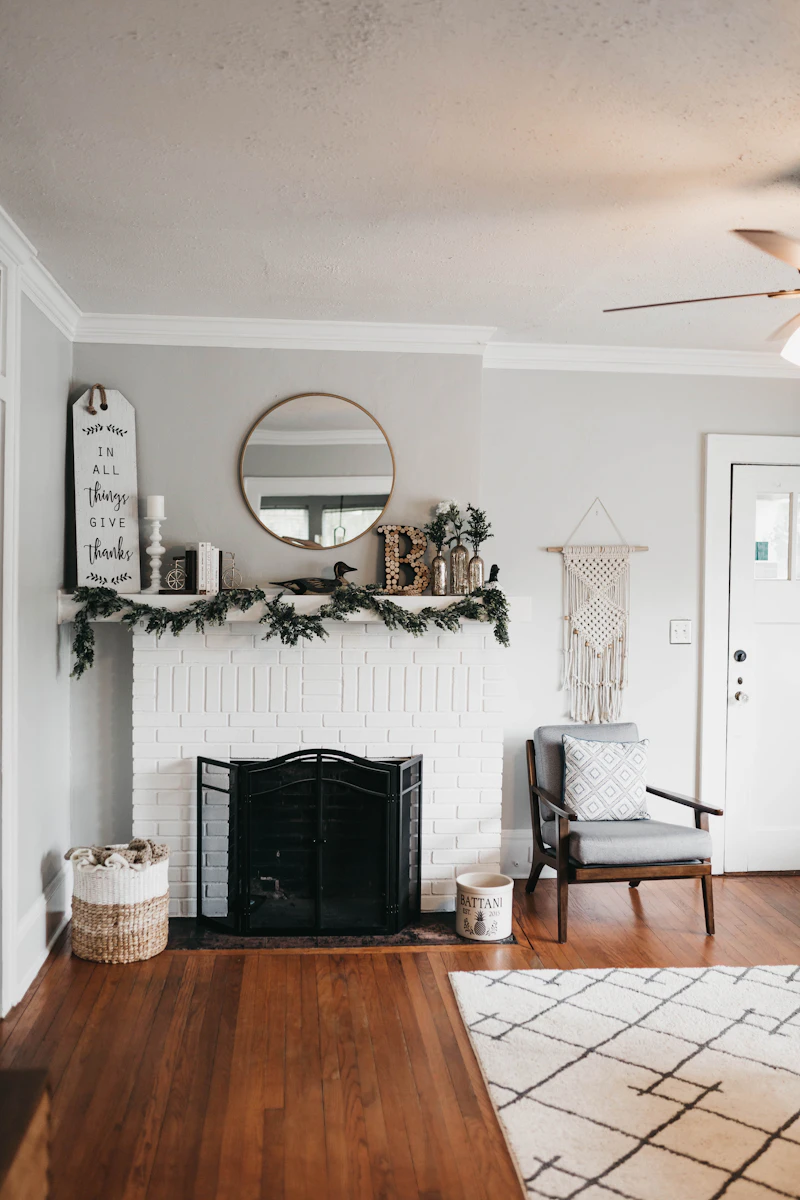 Custom fireplace mantel in a living room