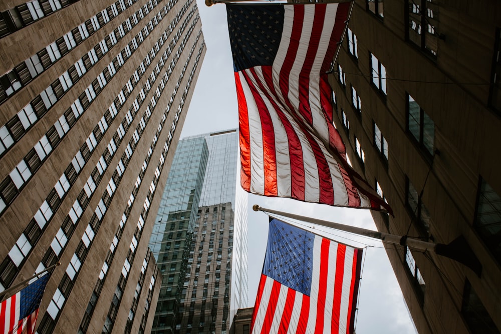 Fotografia di vista dell'occhio del verme della bandiera degli Stati Uniti d'America sul palo