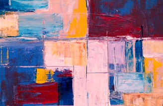 pink, yellow, blue, and red abstract painting