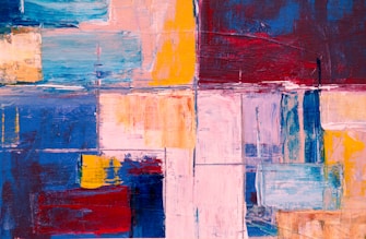 pink, yellow, blue, and red abstract painting