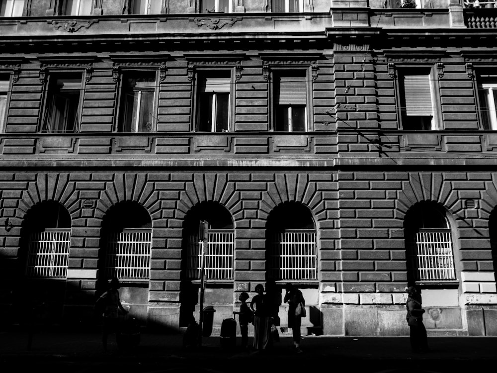 grayscale photo of building