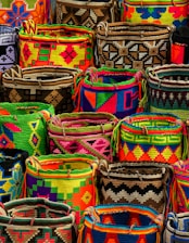 assorted-color woven basket lot