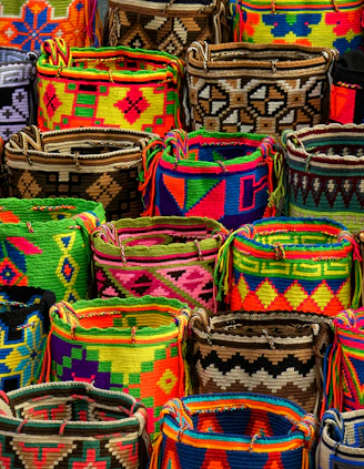 assorted-color woven basket lot