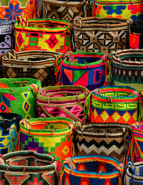 assorted-color woven basket lot