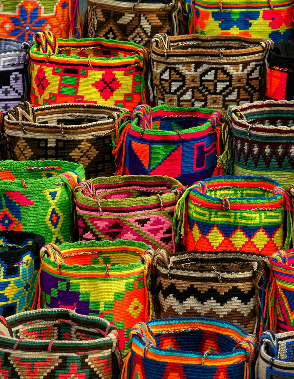 assorted-color woven basket lot