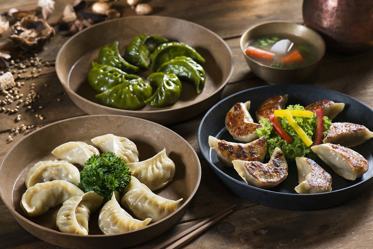 Various plates of Asian food