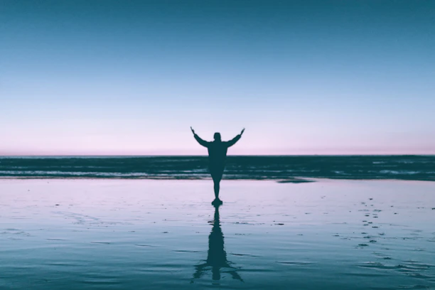 silhouette photography of person standing on body of water