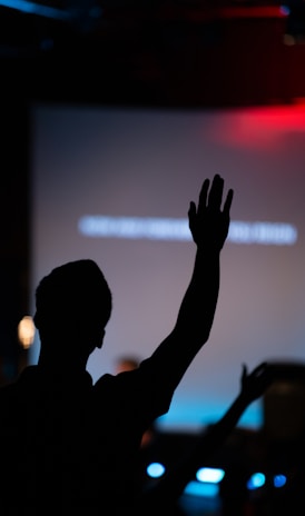 silhouette of person raising hand