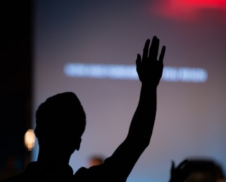 silhouette of person raising hand