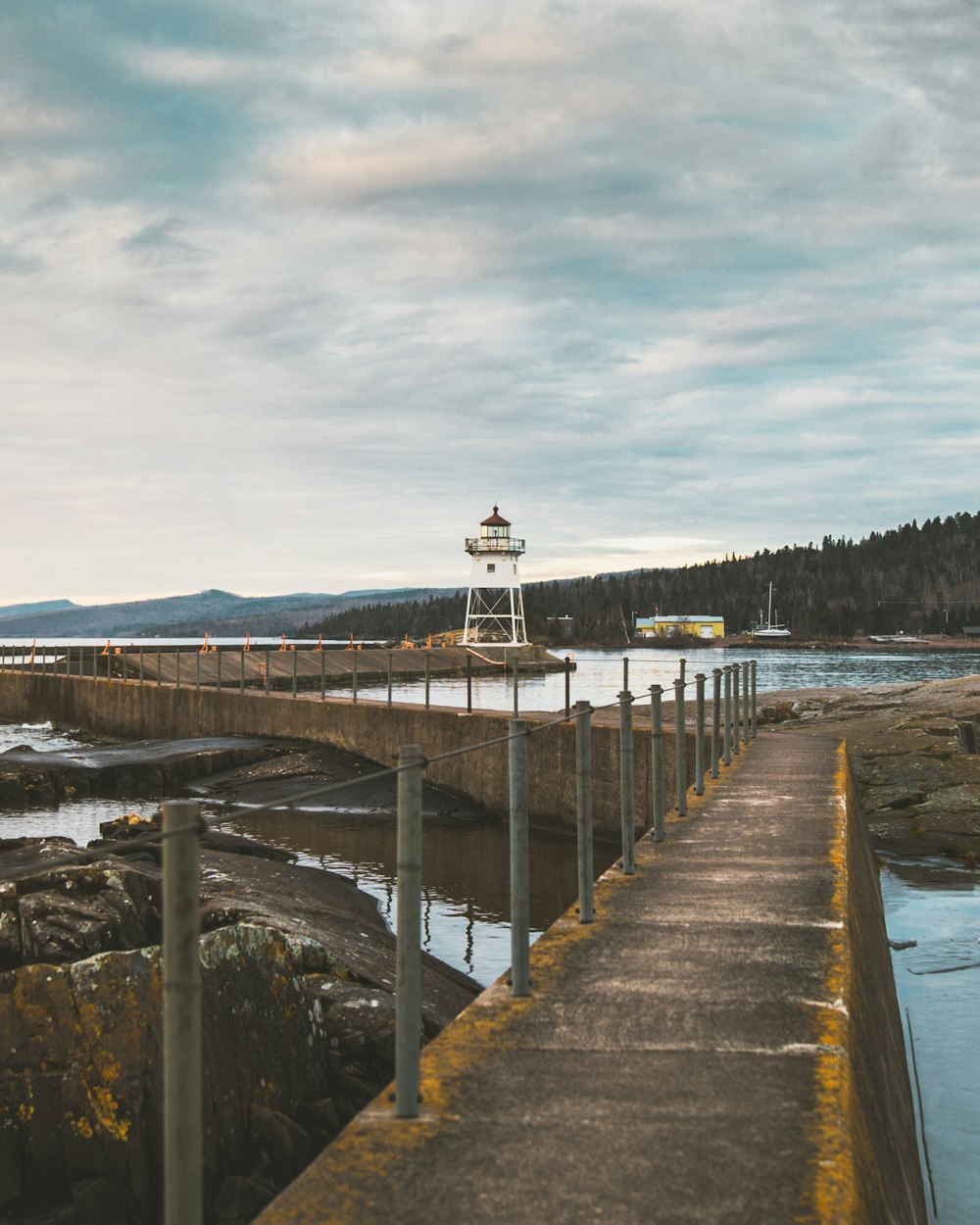 white tower on dock