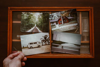 person holding four photos