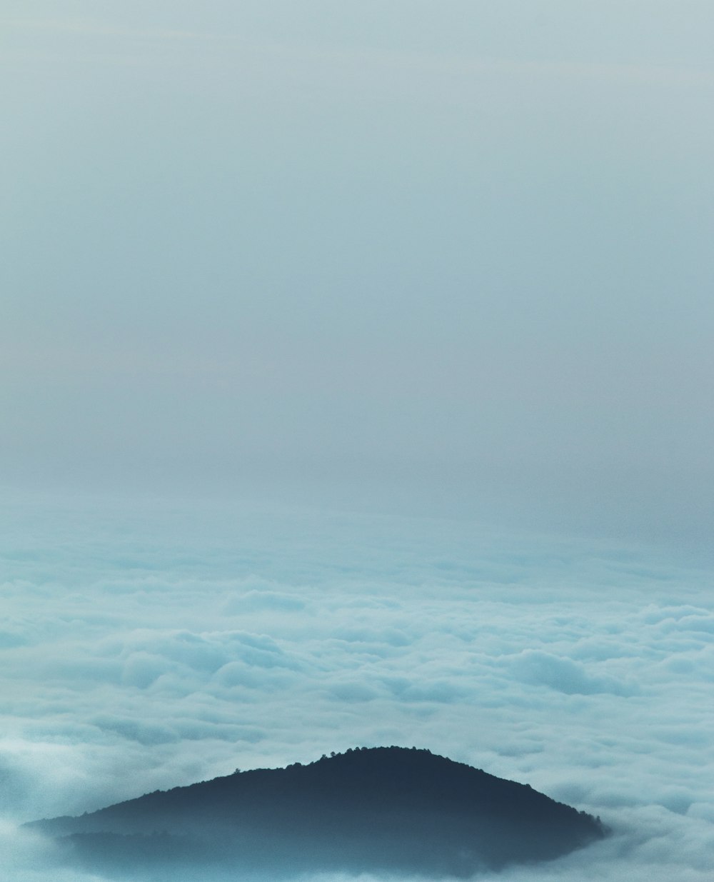 mar de nubes a través de la montaña verde