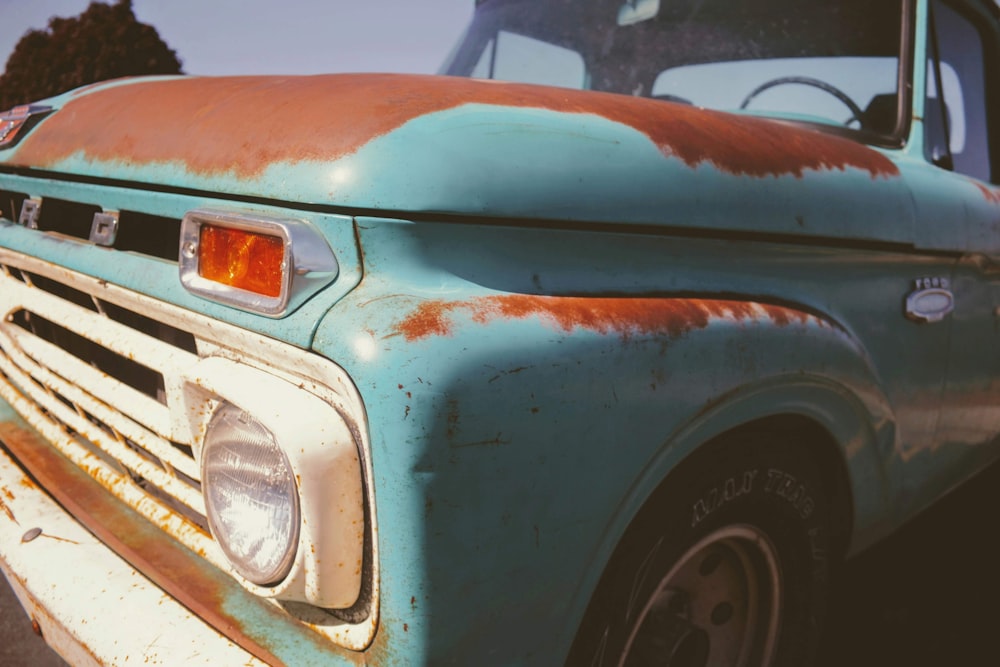 classic blue and brown vehicle