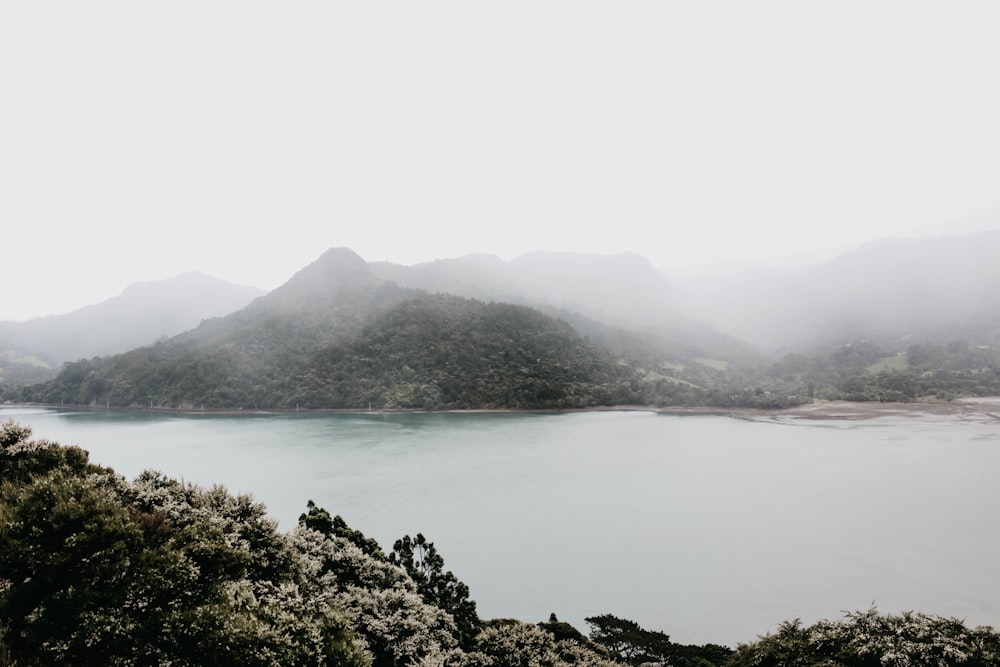 body of water near mountains