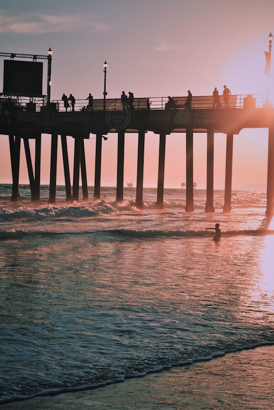 people standing on dock above body of water in Huntington Beach United States