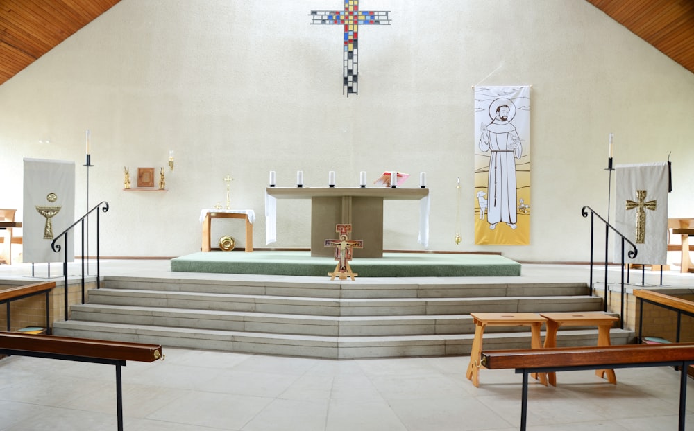 white alter church interior