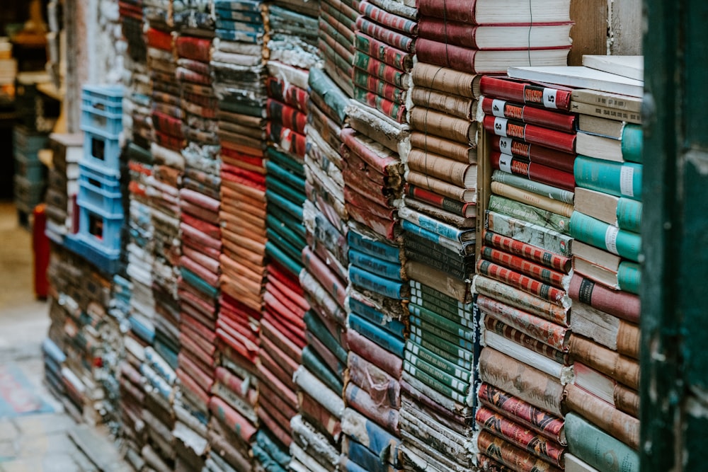 stack of assorted-title books