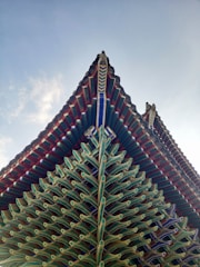 A completed roof structure with intricate details.