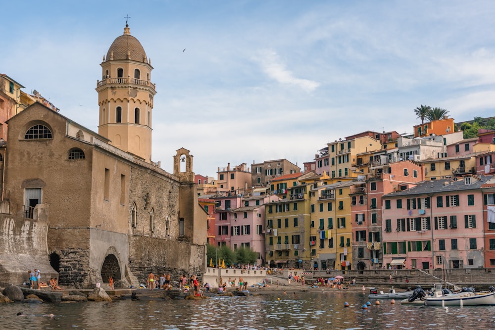 town beside body of water