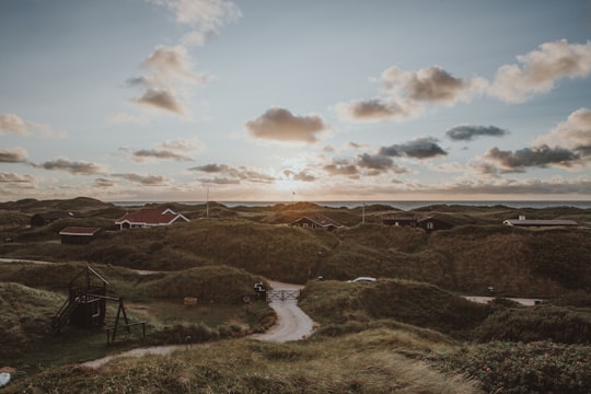 top view of mountains with houses in Løkken Denmark