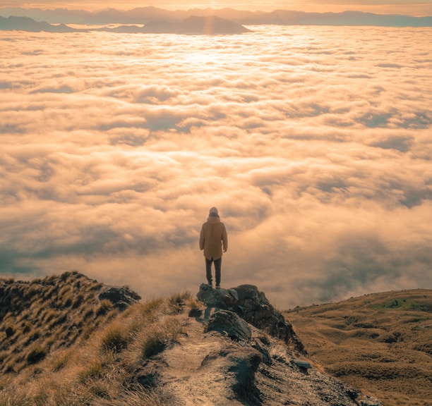 person standing on top of mountain