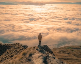 person standing on top of mountain