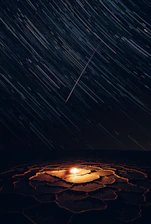 Vast star trails weaving golden geometric matrices in the dark, evoking a sci-fi cosmic compass.
