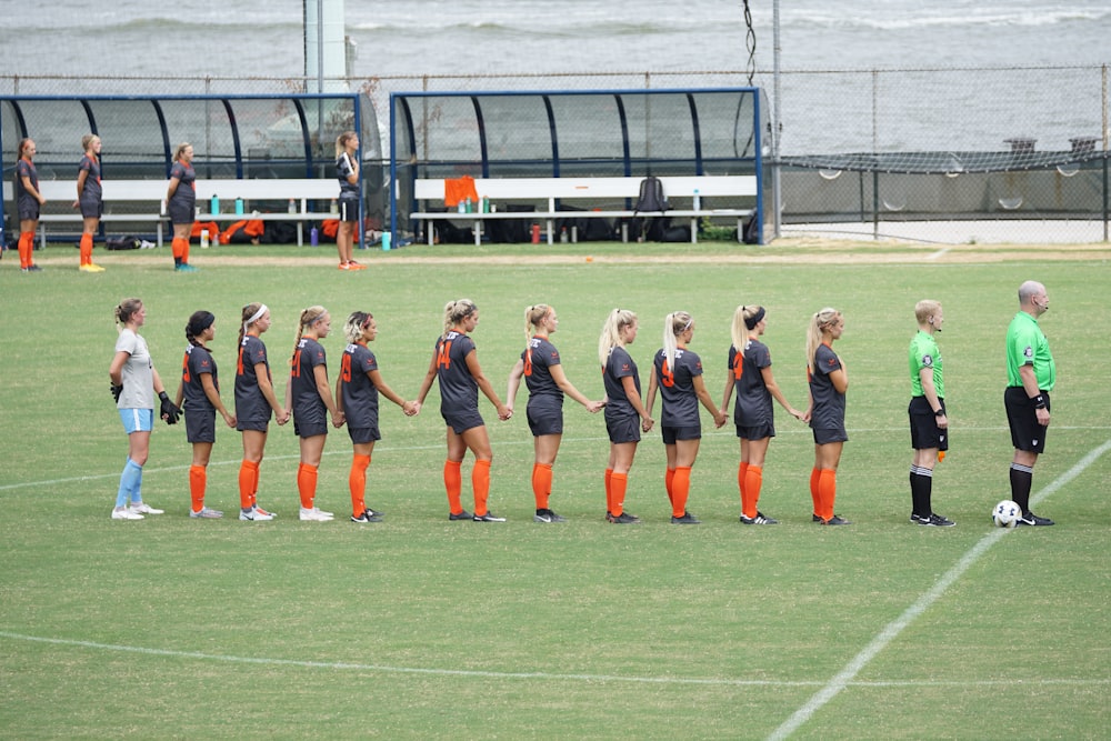 line of girl football players