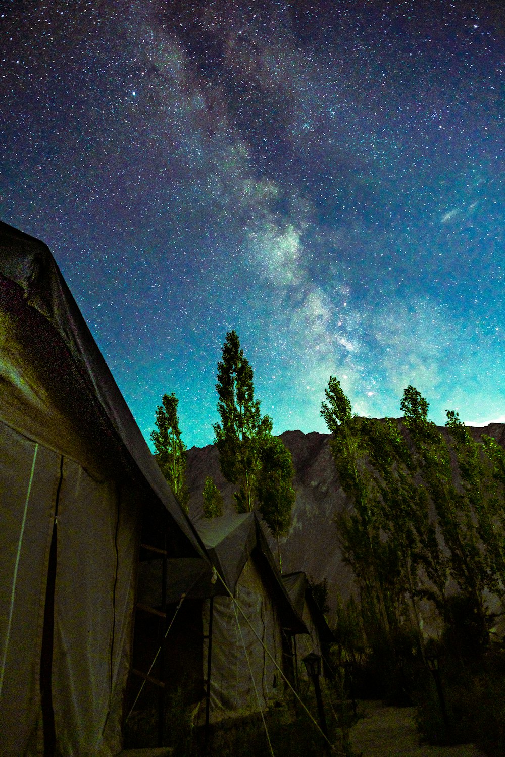 은하수 하늘의 로우 앵글 사진