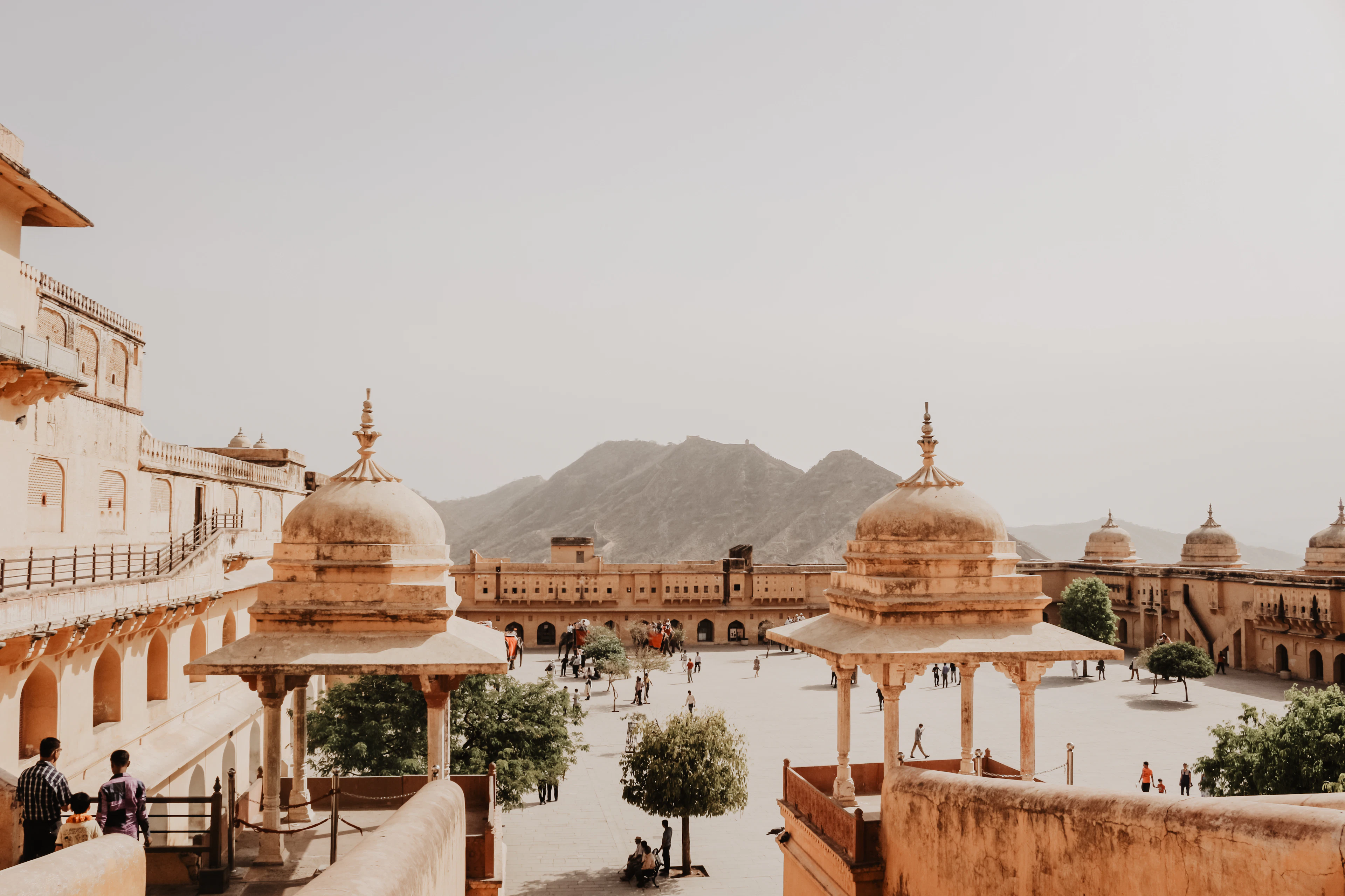 Amber Fort's honey-colored walls rising above the hills near Jaipur