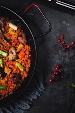 cooked food on wok