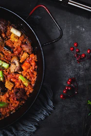 cooked food on wok