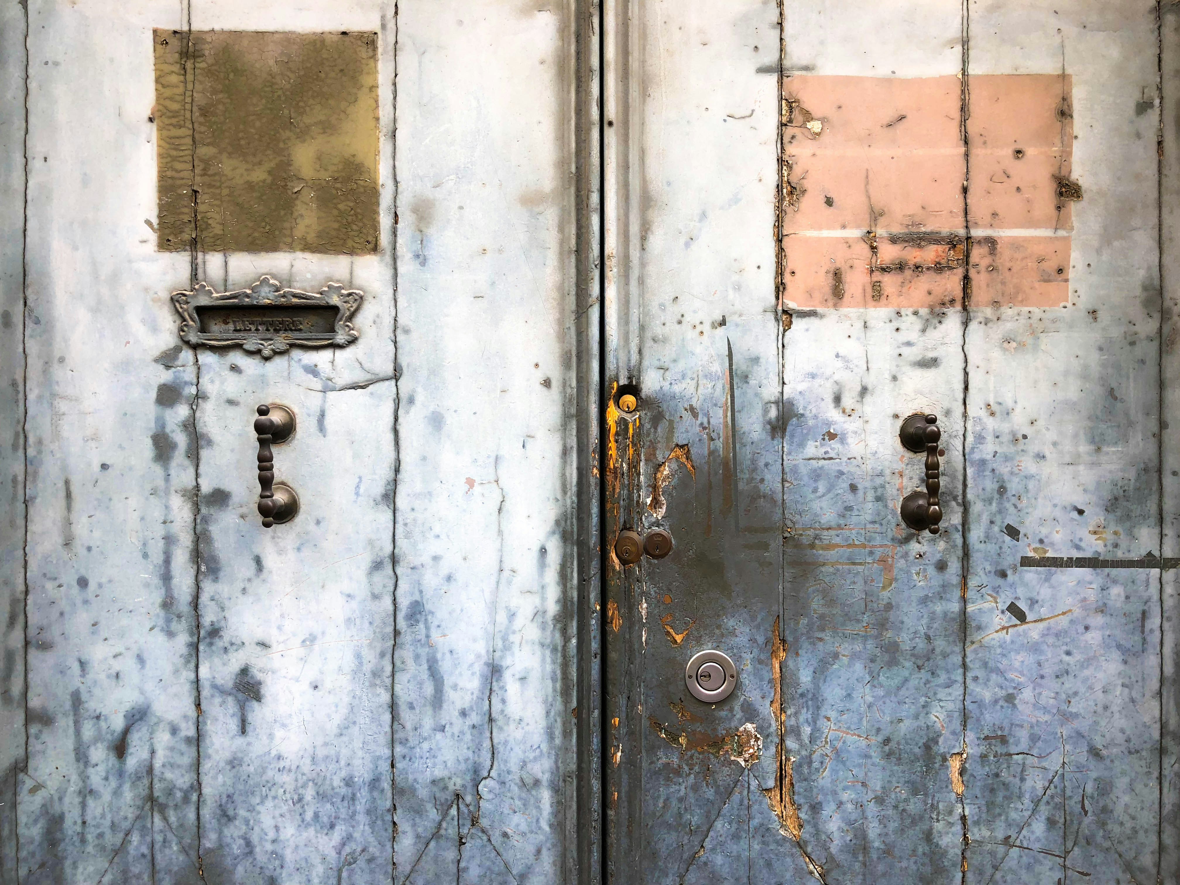 closed gray wrecked door