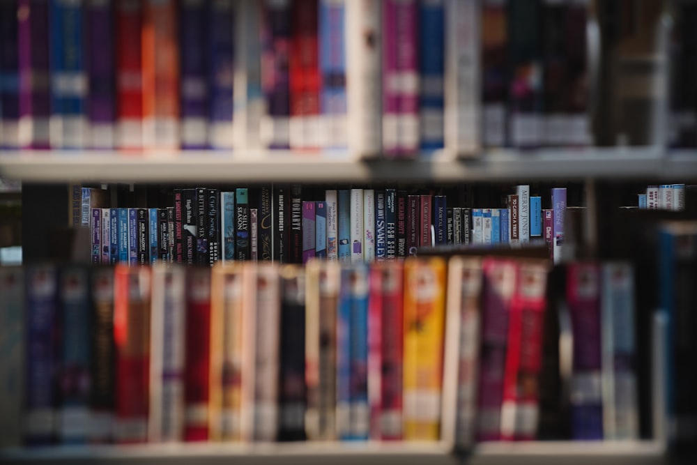 book lot in bookcase