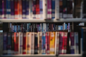 book lot in bookcase