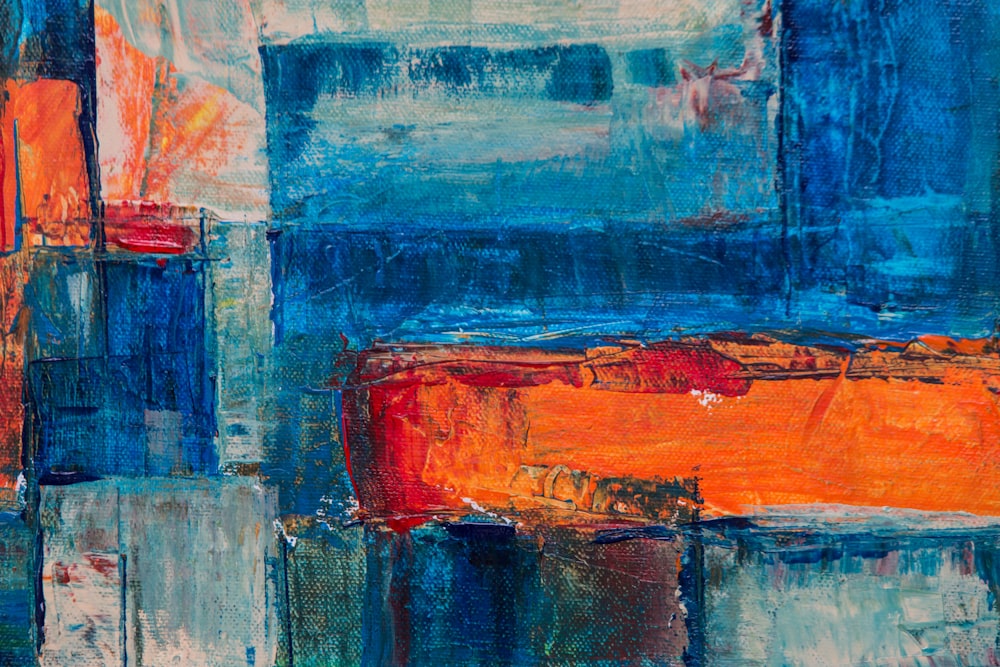 pintura abstrata azul e vermelha