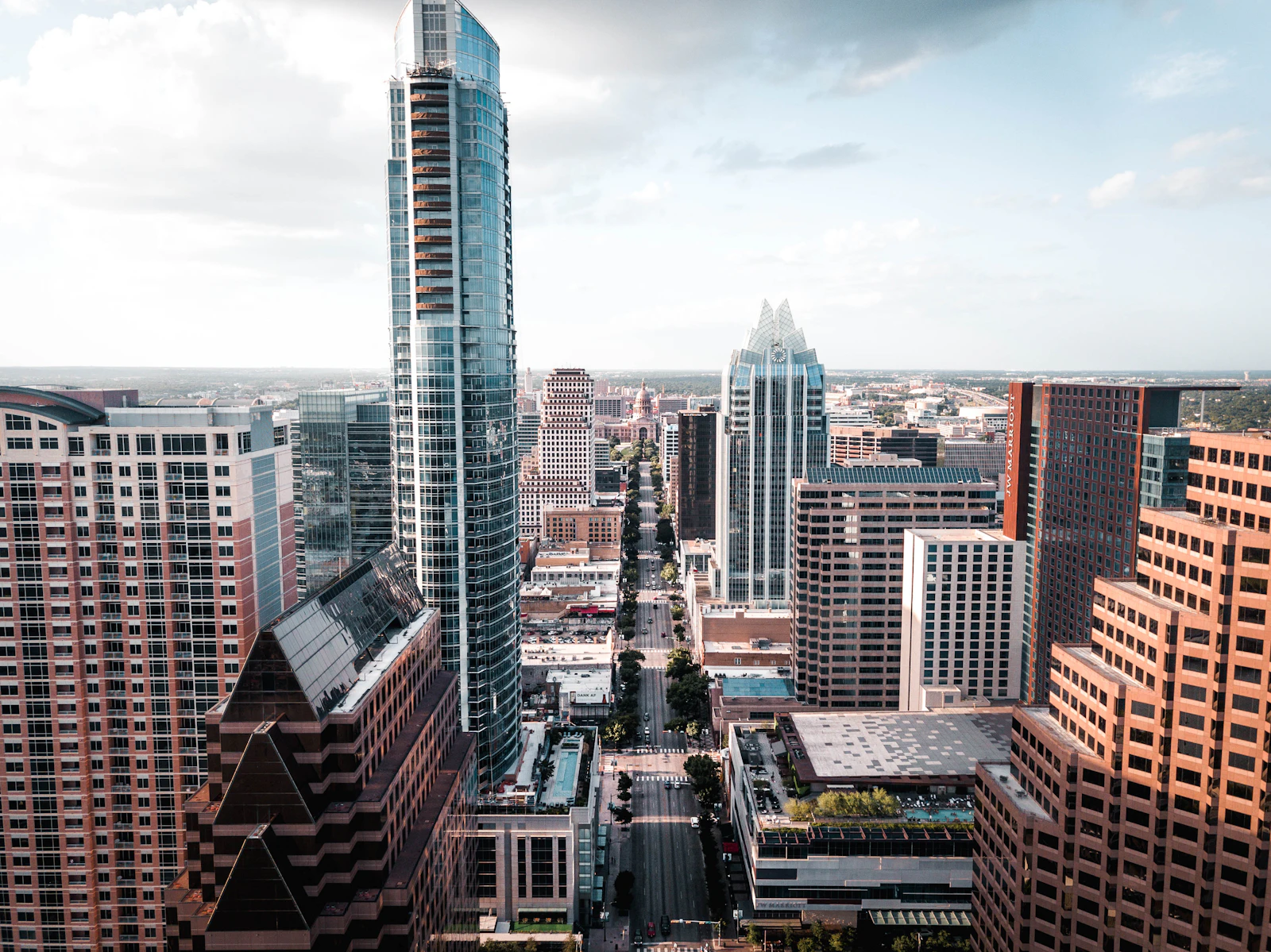 The towers of downtown Austin from above