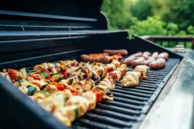 grilled barbecues on black and gray grill