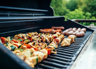 grilled barbecues on black and gray grill