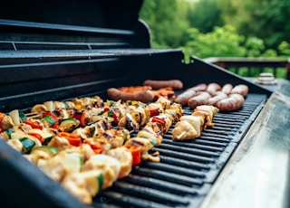 grilled barbecues on black and gray grill