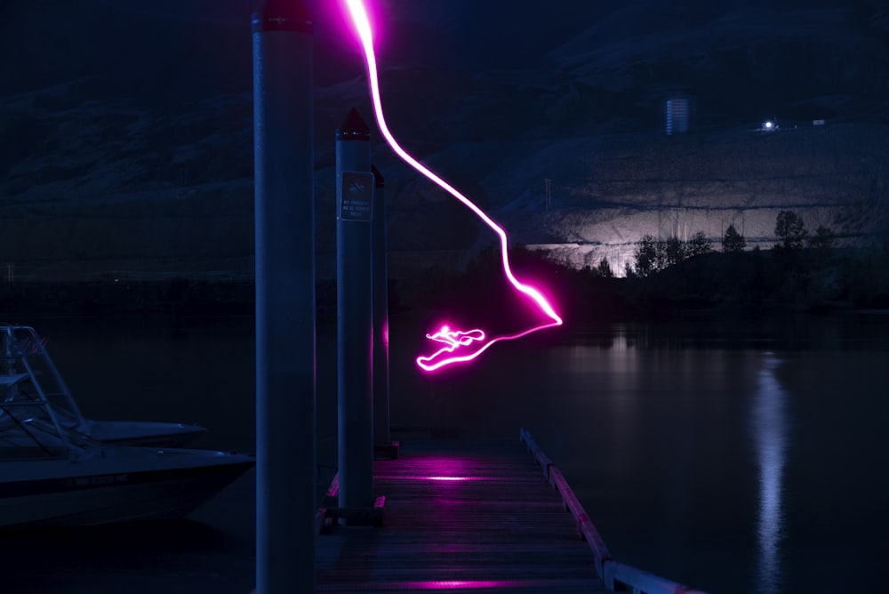 purple light near gray poles