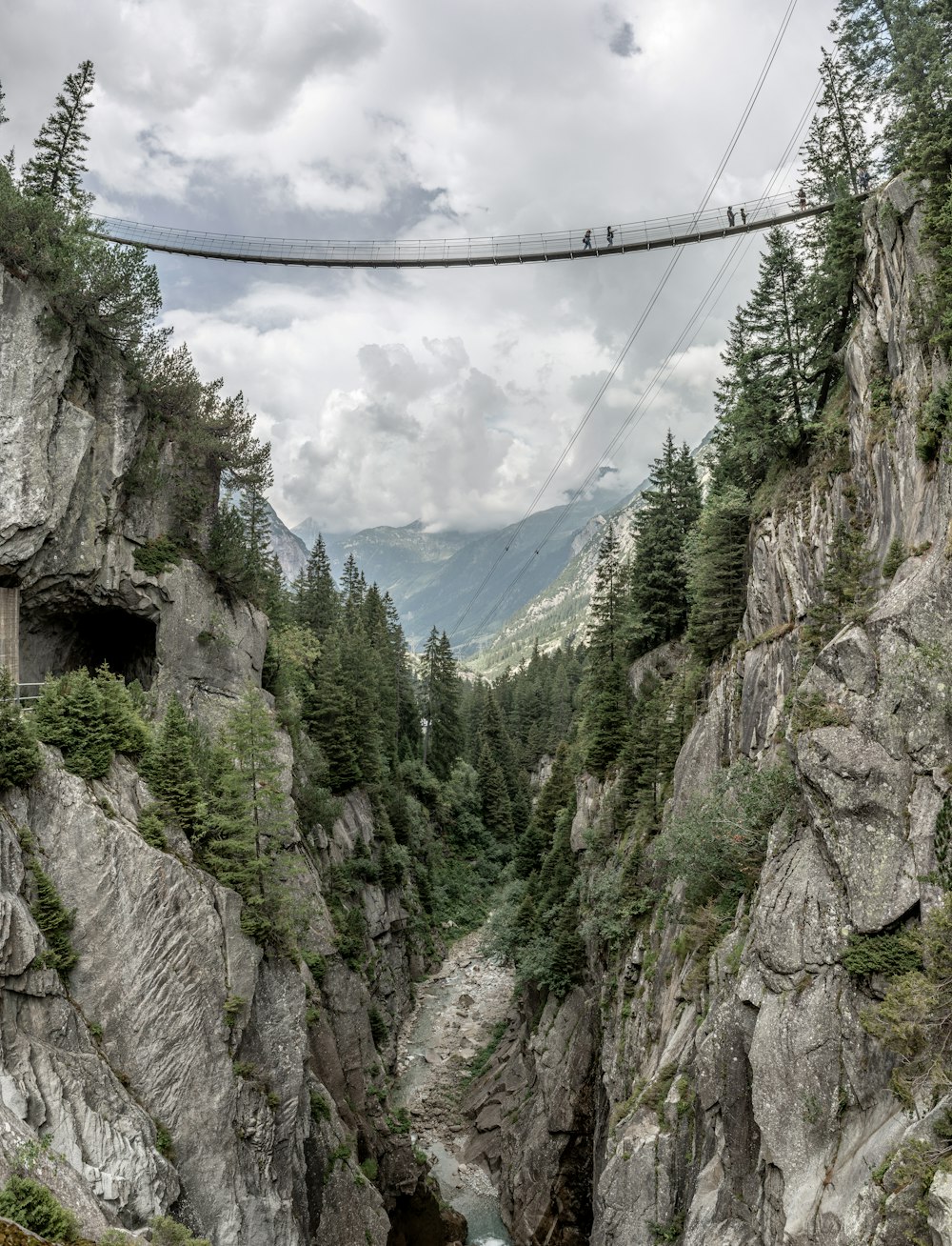 person on hanging bridge