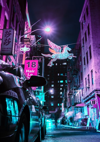 unicorn flying near road