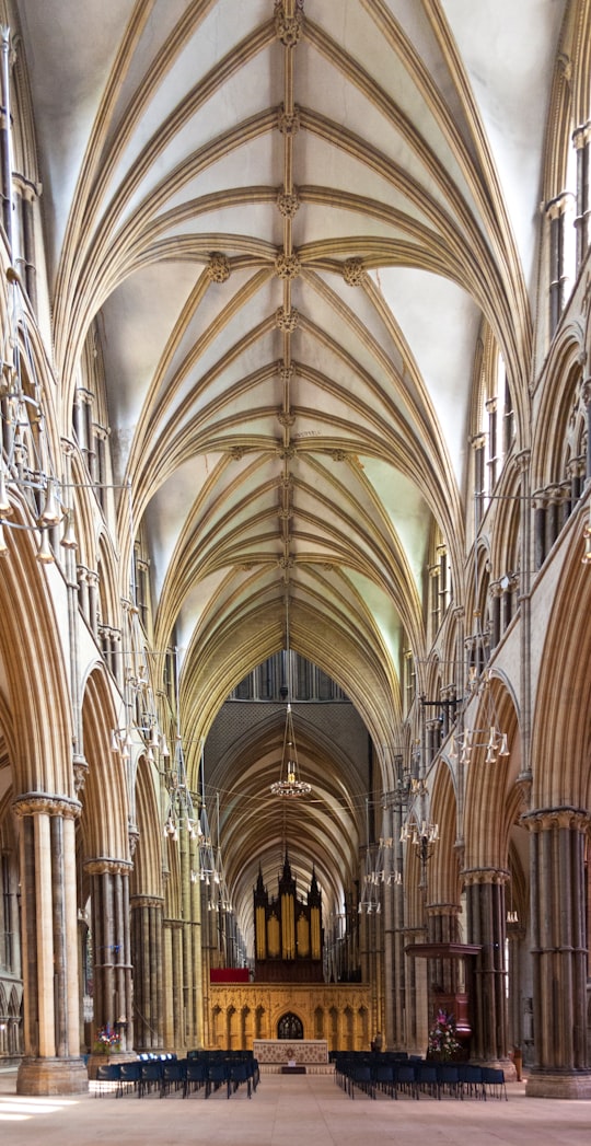brown metal cathedral interior in Lincoln Cathedral United Kingdom